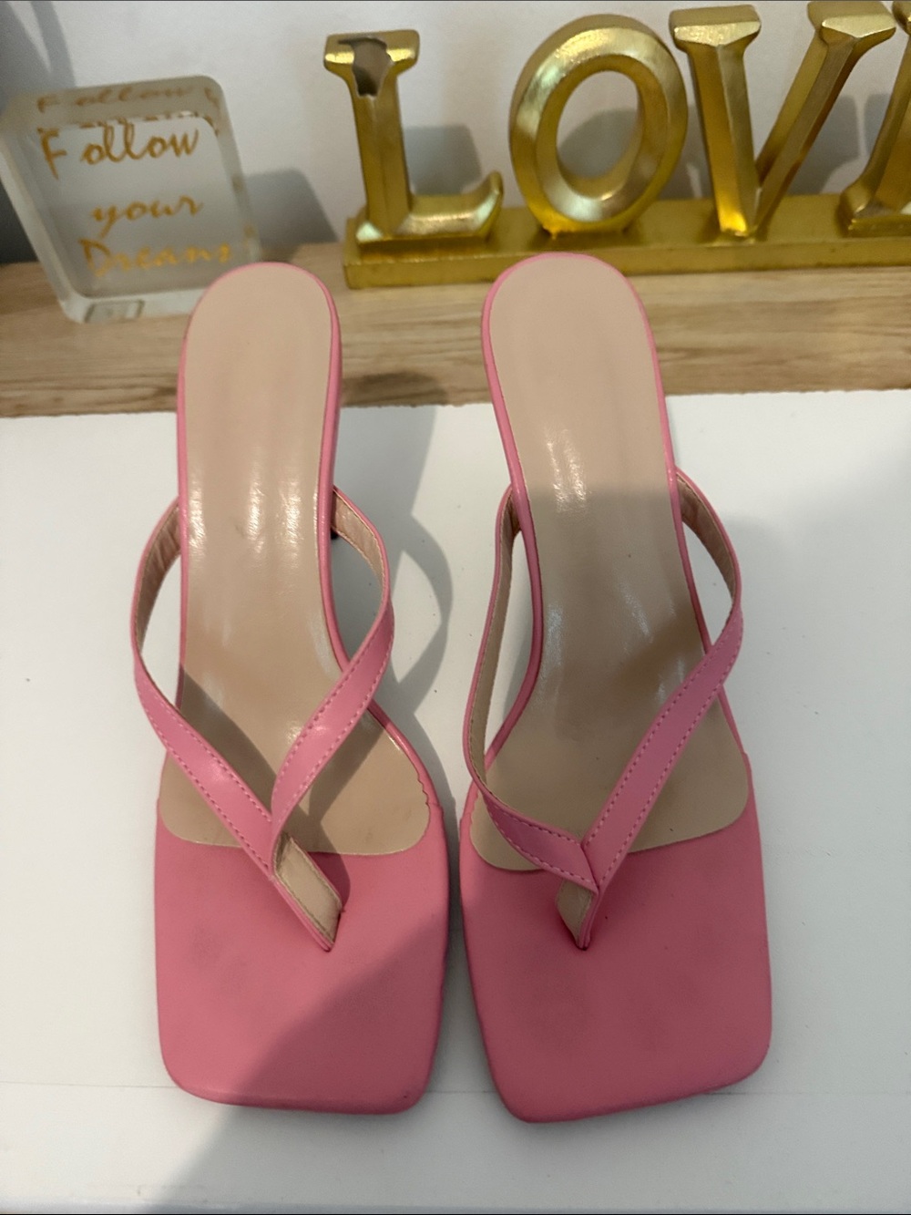 Women's Pink Square-Toe Thong Heels – Classic Slide Sandals